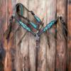 MOUSM Premium Argentina Cow Leather Western Tack, Headstall and Breast Collar Set Decorated with Turquoise and Silver Splash, Equestrian Gift view 3