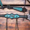 MOUSM Premium Argentina Cow Leather Western Tack, Headstall and Breast Collar Set Decorated with Turquoise and Silver Splash, Equestrian Gift view 4