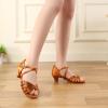 YCALCP Girls Latin Dance Shoes Silk Ballroom Salsa Tango Professional Performance Practice Dancing Shoes, XGGZS, 1.5 Inch Heel, Brwon, 13 M view 4