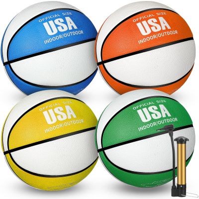 Libima 4 Pcs Rubber Basketball with Pump Official Size Indoor Outdoor Basketball Game Practice Training Kids Women Men Streetball Back to School Sport Gift(Size 6,Mixed Color)