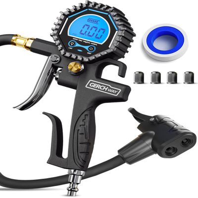 Presta Valve Air Chuck - Digital Bike Tire Pressure Gauge with Inflator 1% Accuracy, 3-200 PSI - Schrader to Presta Valve Adapter for Air Compressor Attachment