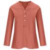 Linen Shirts for Women Plus Size V Neck Button up Blouses Long Sleeve Loose Fit Shirts Solid Color Summer Tops view 3