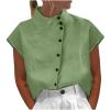 Womens Tshirts Cotton Linen High Neck Cap Sleeve Shirt Summer Fashion Casual Cotton Linen Blouses Trendy Tops Spring Shirts for Women Green S view 1