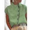 Womens Tshirts Cotton Linen High Neck Cap Sleeve Shirt Summer Fashion Casual Cotton Linen Blouses Trendy Tops Spring Shirts for Women Green S view 2