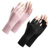 Bawnhaw 2 Pair Women Cool-Ice-Silk Fingerless Driving-Gloves UV-Protection Loose Nonslip Outdoor Sunblock-Gloves Pink & Black for Nails view 1