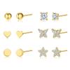 6 Pairs Small Gold Stud Earrings Set for Women Cubic Zirconia 18K Gold Filled Earring Sets Mini Heart Butterfly Star Ball Studs Earrings Hypoallergenic Earrings for Multiple Piercing view 1