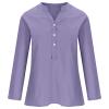 Linen Shirts for Women Plus Size V Neck Button up Blouses Long Sleeve Loose Fit Shirts Solid Color Summer Tops view 3