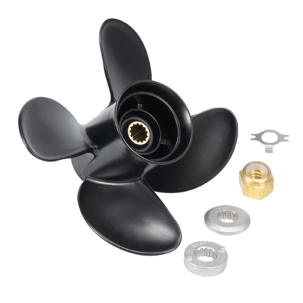 MARKGOO Propeller 10.1X15 Pitch 4 Blades RH 13 Spline Tooth with Hub Kit for Mercury Spitfire Outboard 25 30 35 40 45 50 55 60 70 75 HP Boat Motor Engine Parts Aluminum Prop 48-8M8026640