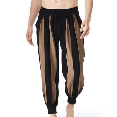 Cambkatl Men's Colorblock Linen Jogger Pants Lightweight Summer Yoga Golf Beach Sweatpants Lounge Trousers with Pockets