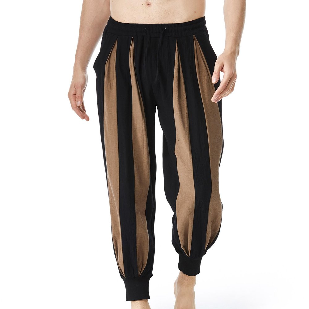 Cambkatl Men's Colorblock Linen Jogger Pants Lightweight Summer Yoga Golf Beach Sweatpants Lounge Trousers with Pockets