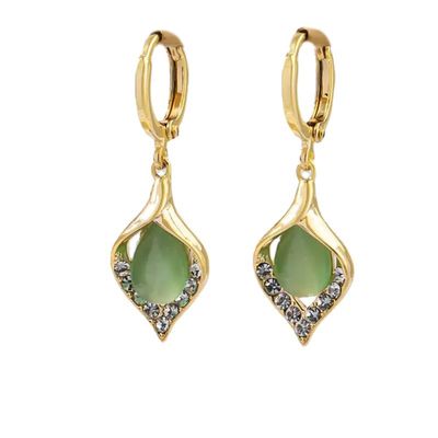 NineFit Basics Exquisite Green Opal Earrings, 925 Personality Earrings Ingenious Micro-inlaid Diamond Luxurious Temperament Drop Earrings, Gift for Womens