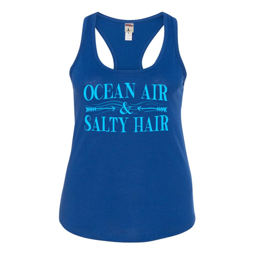 Medium Royal Women Fitted Ocean Air & Salty Hair Vacation Beach Vacay Mode Sleeveless Tank Top T-Shirt