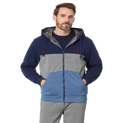 U.S. POLO ASSN. Men's USPA USPA Color-Block Full Zip Sherpa Hoodie Classic Navy XX-Large