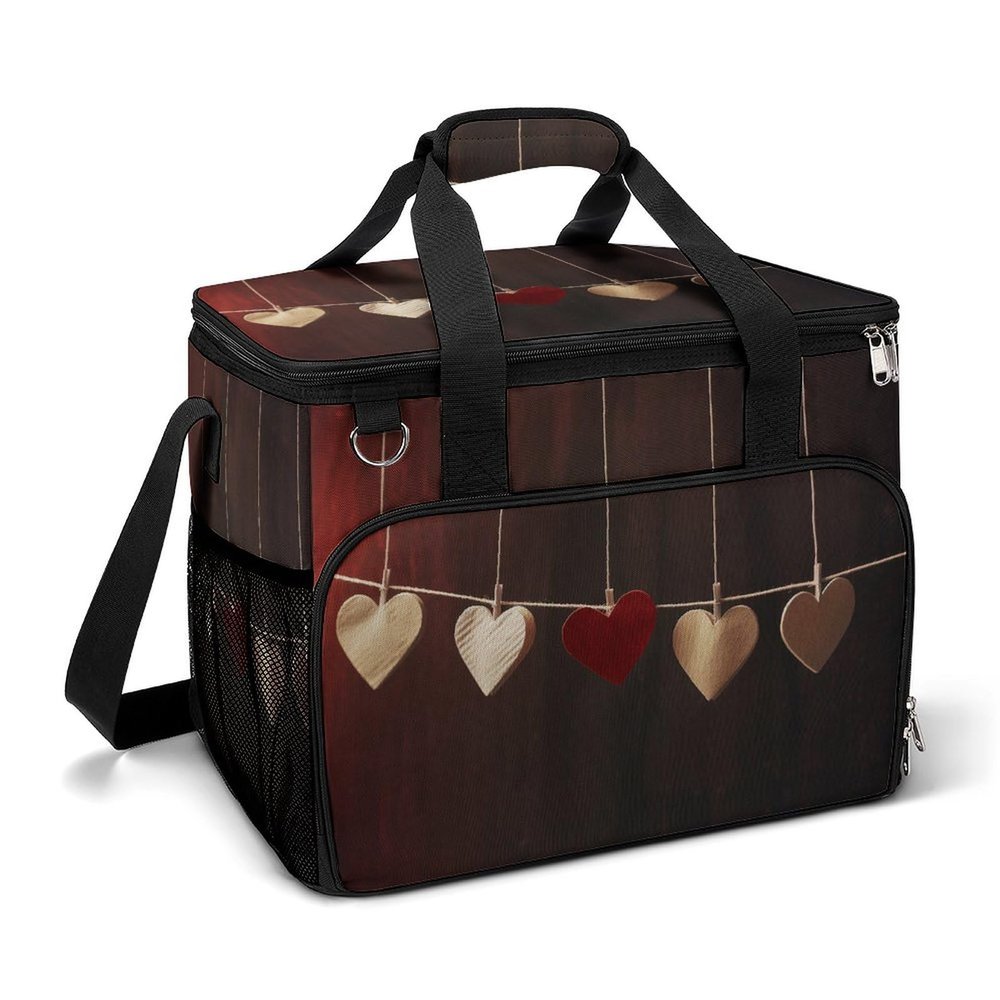 Cooler Bag Large Lunch Bag with Double Zipper Heart Shape on Rope Insulated Grocery Bag Reusable Lunch Box for Camping Beach