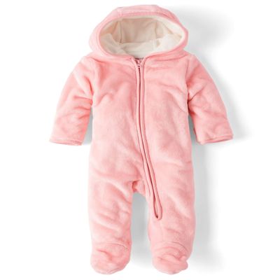 The Children's Place,Unisex Baby,And Newborn Fleece Hoodie Zip-front Snowsuit Bunting Jacket,Fuzzy Pink,6 Months