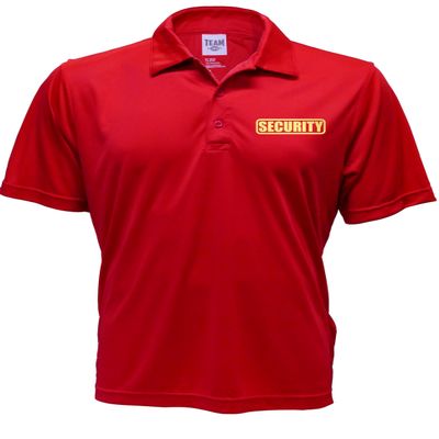 Security Polo in Red with Yellow/Reflective Design, Performance Polo w/Moisture Wicking Technology
