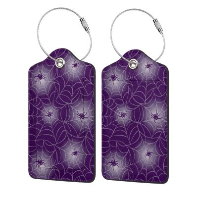 2 Pack Leather Luggage Tag for Suitcase Halloween Purple Spider Web Unique Suitcase Tag with Privacy Cover ID Label & Stainless Steel Loop for Women Men Suitcase Baggage,Travel Tags for Luggage