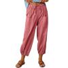Cotton Casual Capri for Women Elastic High Waisted Loose Lantern Tapered Harem Pants with Pockets view 2