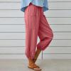 Cotton Casual Capri for Women Elastic High Waisted Loose Lantern Tapered Harem Pants with Pockets view 3