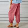 Cotton Casual Capri for Women Elastic High Waisted Loose Lantern Tapered Harem Pants with Pockets view 4