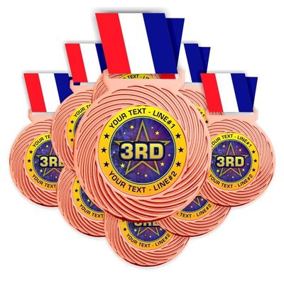 10 Pack PLACE Award Medal (1st Place, 2nd Place, 3rd Place) Specify YOUR CUSTOM TEXT first second or third Place. Large 3-1/8W x 3-1/2H quality medal printed packaged in USA (3rd Place)