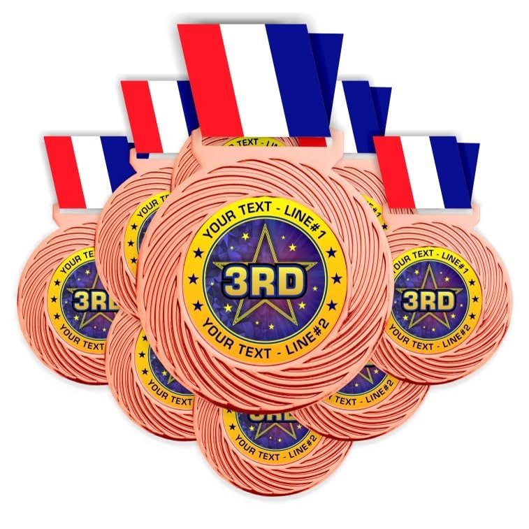 10 Pack PLACE Award Medal (1st Place, 2nd Place, 3rd Place) Specify YOUR CUSTOM TEXT first second or third Place. Large 3-1/8W x 3-1/2H quality medal printed packaged in USA (3rd Place)