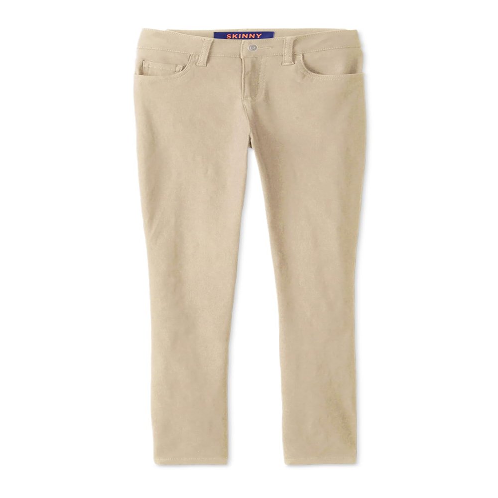 French Toast Little Girls' Super Stretch Skinny School Uniform Pants with Pockets, Khaki, 6