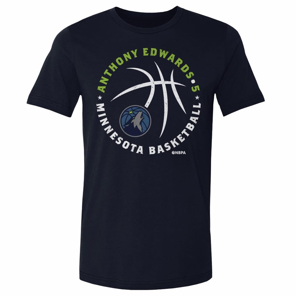 500 LEVEL Anthony Edwards Minnesota Timberwolves Shirt - Anthony Edwards Minnesota Timberwolves Player Ball WHT (True Navy, XX-Large)