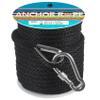 3/8 Inch 150 FT Anchor Rope, Solid Braid MFP Boat Line With 316 Stainless Steel Thimble and Snap Hook - Black view 1