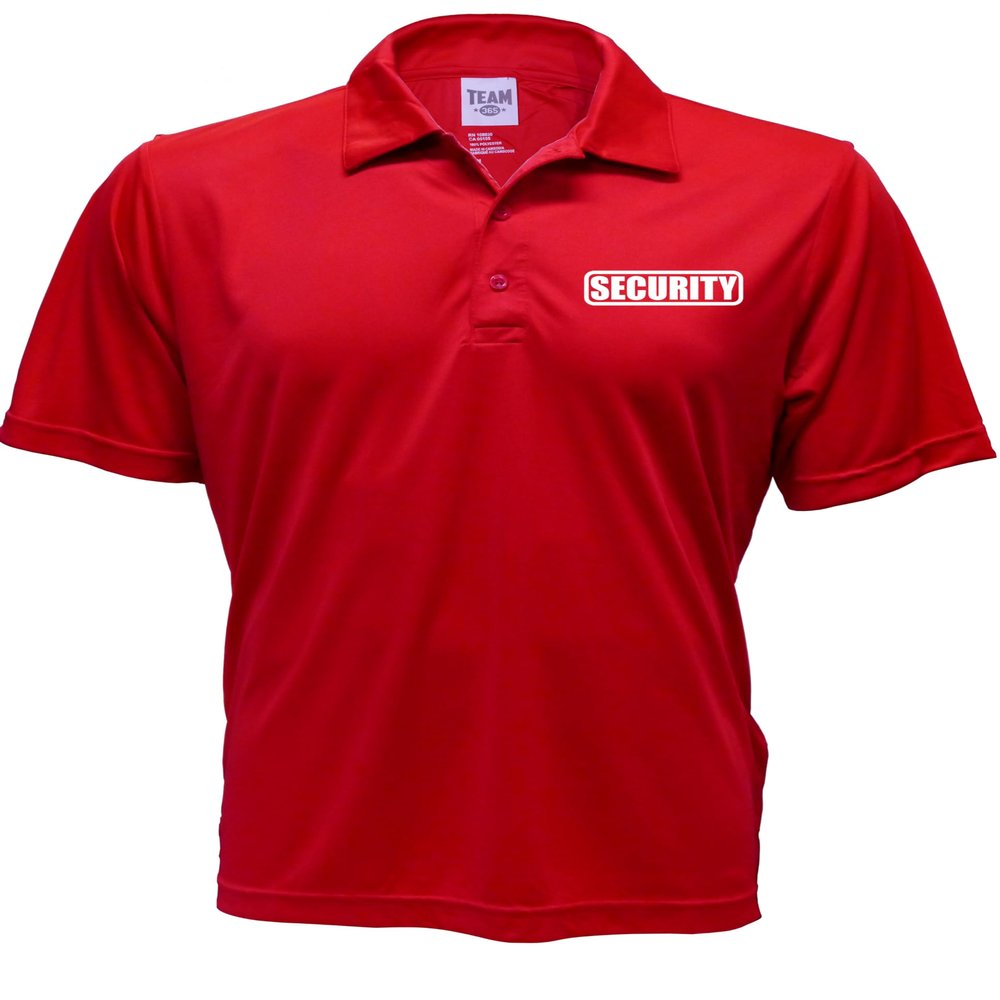 Security Polo in Red with White/Reflective Design, Performance Polo w/Moisture Wicking Technology