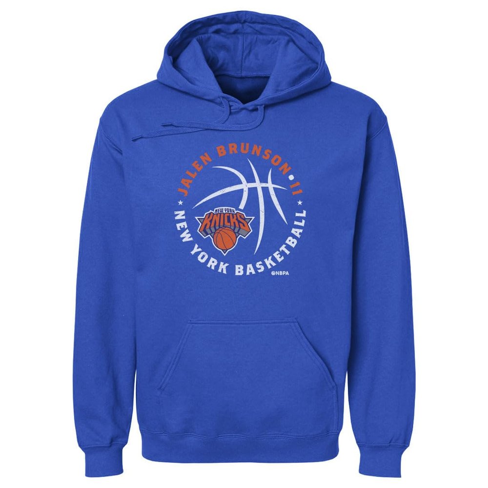 500 LEVEL Jalen Brunson New York Knicks Men's Hoodie Sweatshirt - Jalen Brunson New York Knicks Player Ball WHT (Royal Blue, XX-Large)