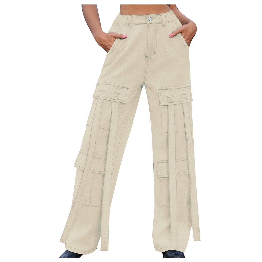Jeans for Women High Waisted Wide Leg Pants Baggy Stretchy Fashion Teen Girls Y2k Streetwear Jogger Pants with Pockets, Small, A02_Khaki