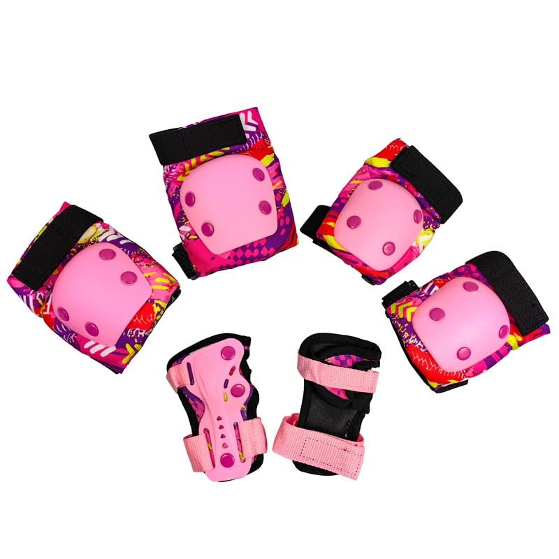 Castrap Creative Sports Protective Gear, Children's Skateboard Safety Six Piece Set, Anti Drop Ice Skating Protective Bicycle Equipment, Roller Skating Protective Gear (Pink,M:7Y-14Y)