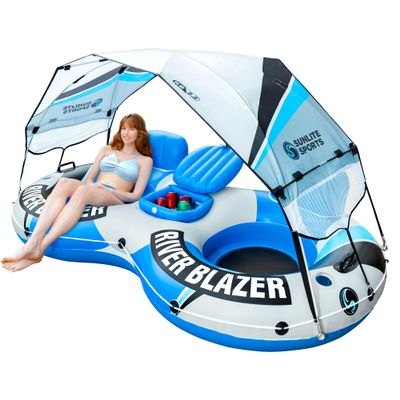 2026 New & Upgraded Sunlite Sports River Tube for Floating Heavy Duty, Inflatable Tube with Built-in Cup Holders and Durable Grab Handles for River and Lake, Pool Float for Adult, Summer Relaxation