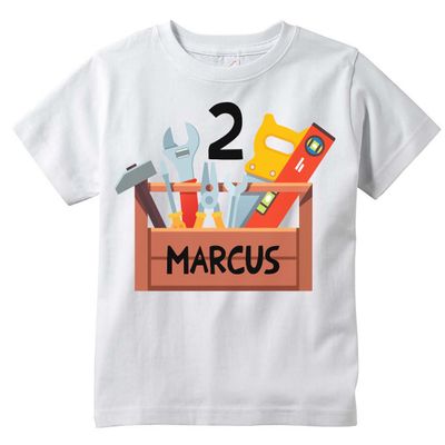 Tool Box Handy Man T-Shirt, Birthday Personalized white tee (4T)