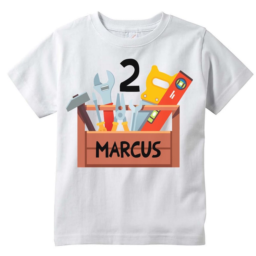 Tool Box Handy Man T-Shirt, Birthday Personalized white tee (4T)