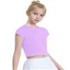 Auranso Girls Crop Tops Summer Short Sleeve Round Neck T Shirts Basic Tee for Kids Purple 13-14 Years view 2