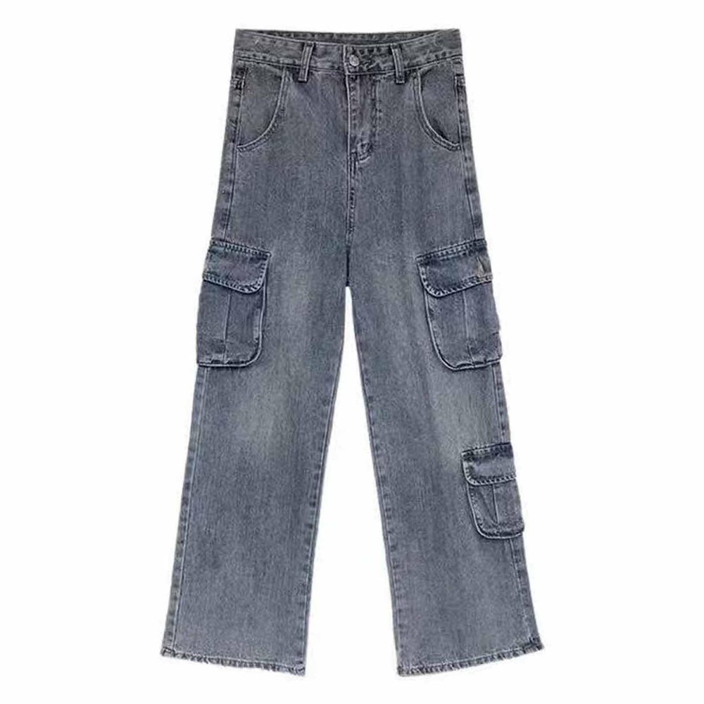 NineFit Basics Jeans for Women High Waisted Wide Leg Pants Baggy Stretchy Fashion Teen Girls Y2k Streetwear Jogger Pants with Pockets, X-Large, A01_blue