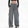 NineFit Basics Jeans for Women High Waisted Wide Leg Pants Baggy Stretchy Fashion Teen Girls Y2k Streetwear Jogger Pants with Pockets, X-Large, A01_blue view 2