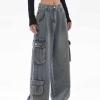 NineFit Basics Jeans for Women High Waisted Wide Leg Pants Baggy Stretchy Fashion Teen Girls Y2k Streetwear Jogger Pants with Pockets, X-Large, A01_blue view 4