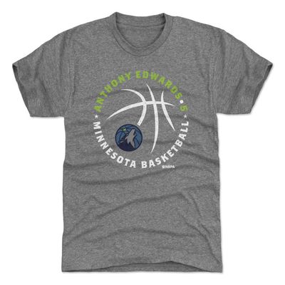500 LEVEL Anthony Edwards Minnesota Timberwolves Men's Premium T-Shirt - Anthony Edwards Minnesota Timberwolves Player Ball WHT (Tri Gray, XXX-Large)