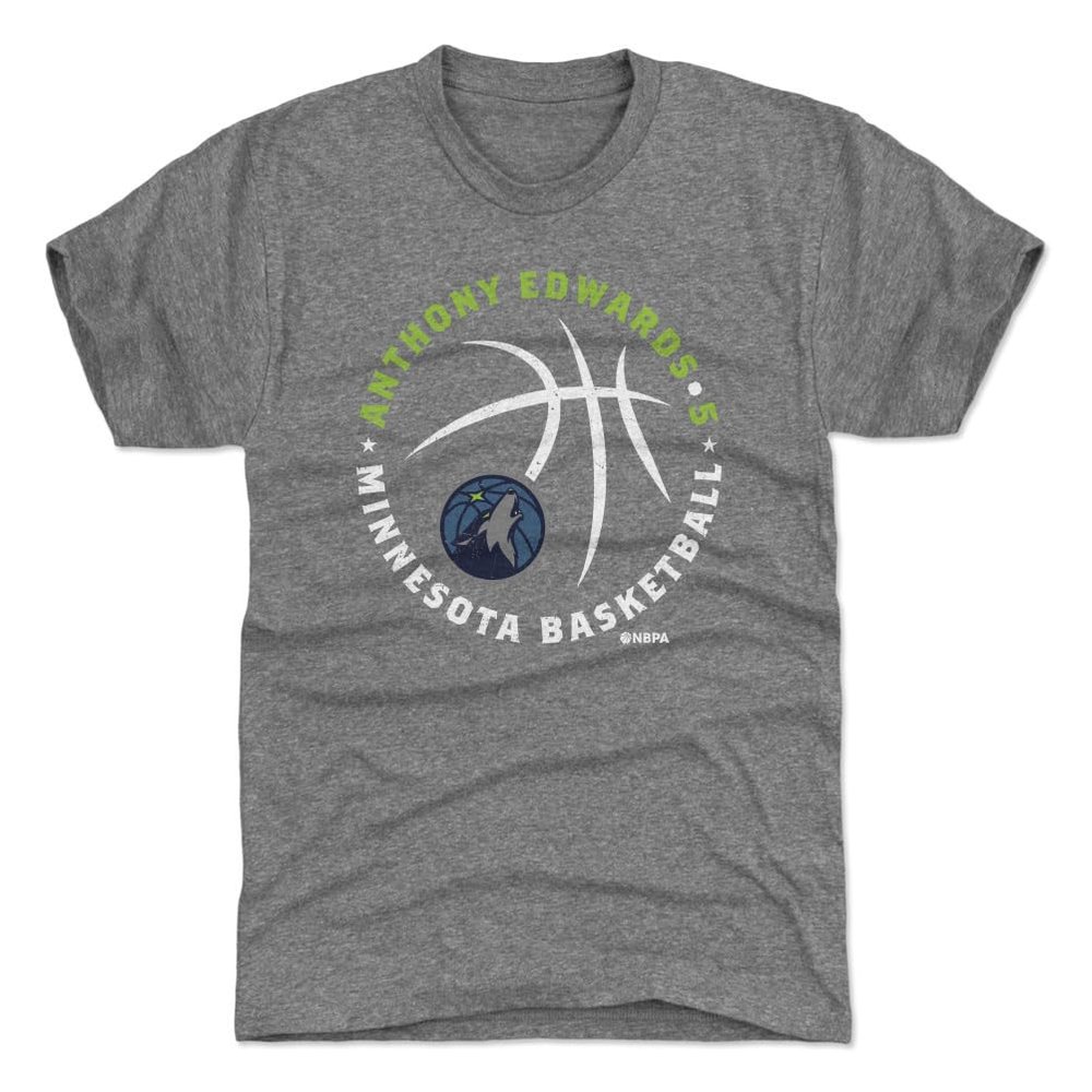 500 LEVEL Anthony Edwards Minnesota Timberwolves Men's Premium T-Shirt - Anthony Edwards Minnesota Timberwolves Player Ball WHT (Tri Gray, XXX-Large)