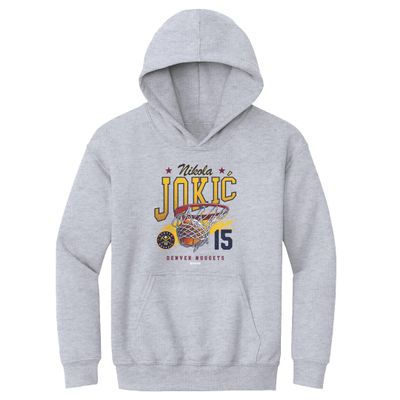 500 LEVEL Nikola Jokic Denver Nuggets Youth Hoodie Sweatshirt - Nikola Jokic Denver Nuggets Grunge WHT (Gray, Small)