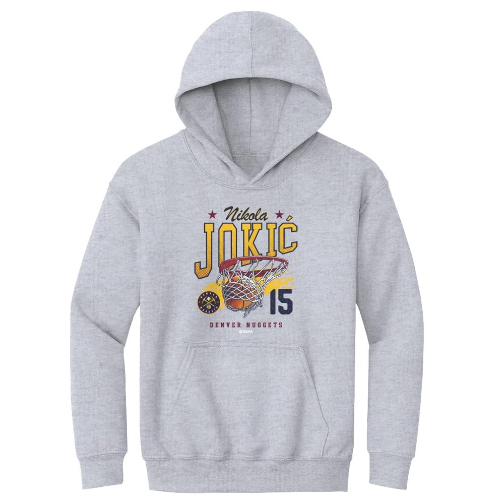 500 LEVEL Nikola Jokic Denver Nuggets Youth Hoodie Sweatshirt - Nikola Jokic Denver Nuggets Grunge WHT (Gray, Small)