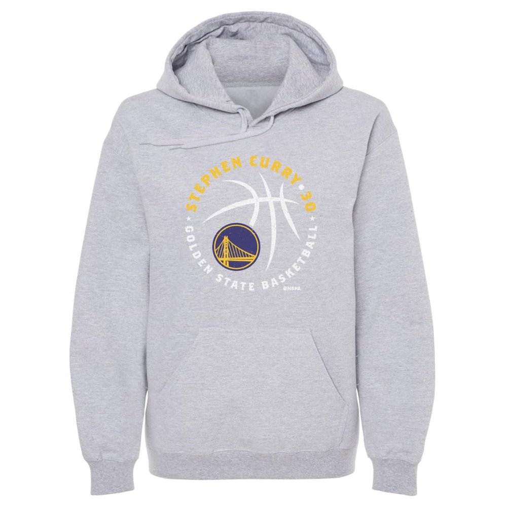 500 LEVEL NBA Steph Curry Golden State Warriors Player Ball Men's Hoodie (Gray, S)