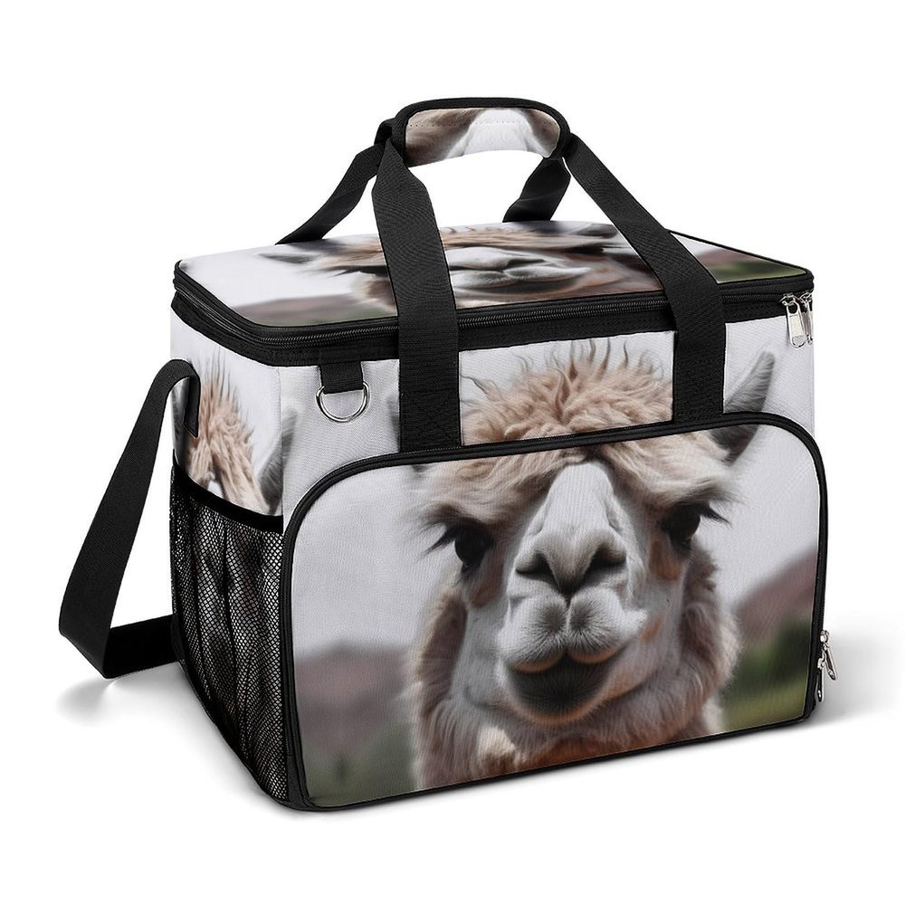 Cooler Bag Large Lunch Bag with Double Zipper Funny Alpaca Llama Insulated Grocery Bag Reusable Lunch Box for Camping Beach