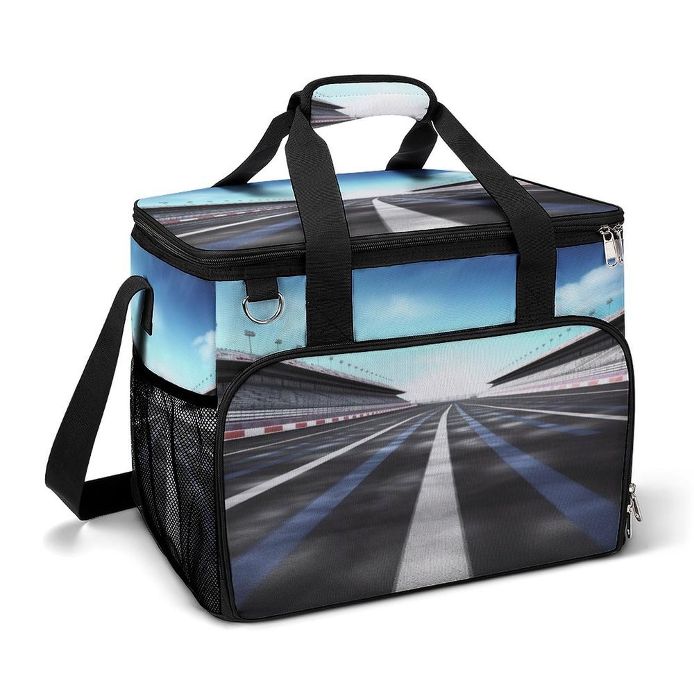 LFDSEPYM Cooler Bag Large Lunch Bag with Double Zipper Race Track Insulated Grocery Bag Reusable Lunch Box for Camping Beach