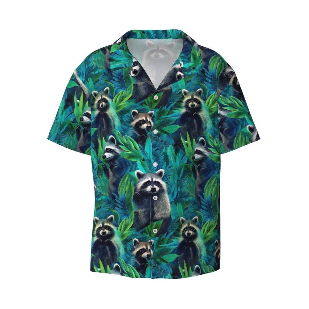 ReLuB Funky Hawaiian Shirt for Men, Raccoon Plant Tropical Graphics Button Down Beach Shirts Design Pattern Vacation Shirts (2XL), XX-Large