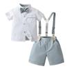 Boarnseorl Baby Boys Gentleman Outfits Shorts Sets,Infant Shirt + Shorts + Bow Tie + Suspenders,12-18M view 1