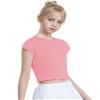 Auranso Girls Crop Tops Summer Short Sleeve Round Neck T Shirts Basic Tee for Kids Pink 13-14 Years view 2